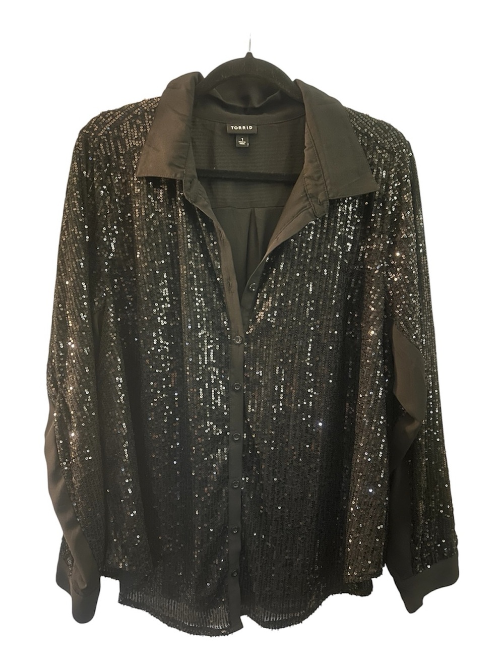 torrid Black Sequin Button-Front Collared Top